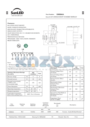 DMR06A datasheet - 8mm (0.32) SINGLE DIGIT NUMERIC DISPLAY