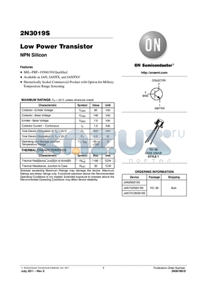 2N3019S datasheet - Low Power Transistor
