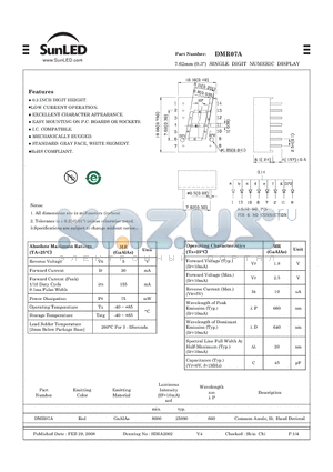 DMR07A datasheet - 7.62mm (0.3) SINGLE DIGIT NUMERIC DISPLAY