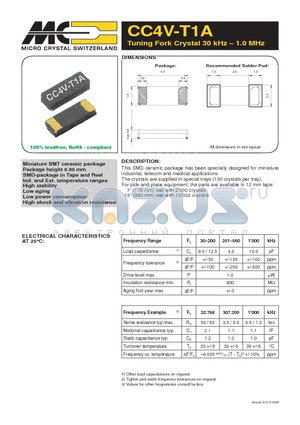 CC4V-T1A datasheet - Tuning Fork Crystal 30 kHz - 1.0 MHz