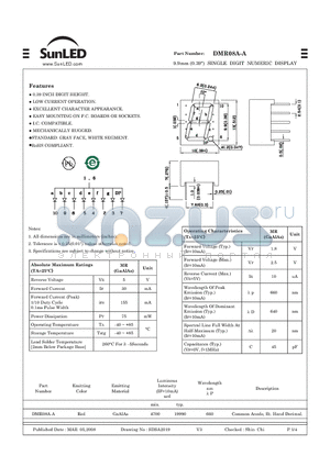 DMR08A-A datasheet - 9.9mm (0.39) SINGLE DIGIT NUMERIC DISPLAY