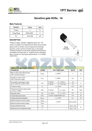 1PT06E-S datasheet - Sensitive gate SCRs, 1A