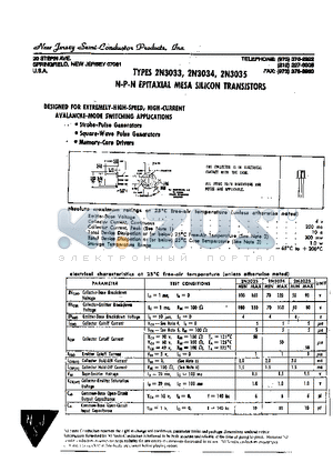 2N3033 datasheet - N-P-N EPITAXIAL MESA SILICON TRANSISTORS