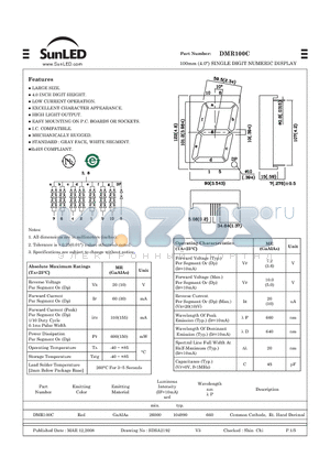 DMR100C datasheet - 100mm (4.0) SINGLE DIGIT NUMERIC DISPLAY