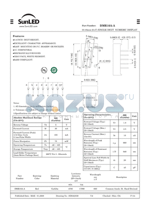 DMR10A-A datasheet - 10.16mm (0.4) SINGLE DIGIT NUMERIC DISPLAY