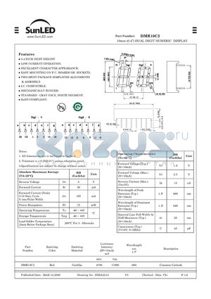 DMR10C2 datasheet - 10mm (0.4) DUAL DIGIT NUMERIC DISPLAY