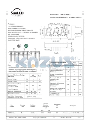 DMR10A3-A datasheet - 10.2mm (0.4) THREE DIGIT NUMERIC DISPLAY