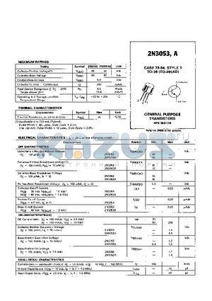 2N3053 datasheet - GENERAL PURPOSE TRANSISTOR(NPN SILICON)