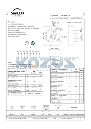 DMR10C-A datasheet - 10.16mm (0.4) SINGLE DIGIT NUMERIC DISPLAY