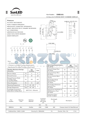 DMR10A datasheet - 10.16mm (0.4) SINGLE DIGIT NUMERIC DISPLAY