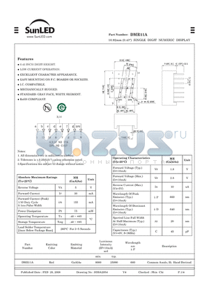DMR11A datasheet - 10.92mm (0.43) SINGLE DIGIT NUMERIC DISPLAY