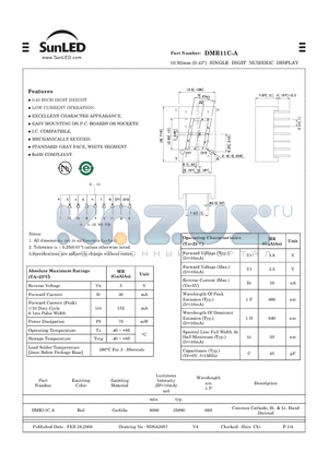 DMR11C-A datasheet - 10.92mm (0.43) SINGLE DIGIT NUMERIC DISPLAY