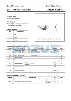 2N3054 datasheet - Silicon NPN Power Transistors