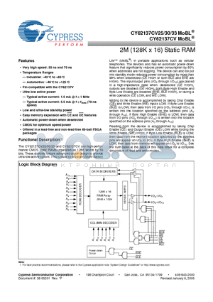 CY62137CV30LL-55BVXI datasheet - 2M (128K x 16) Static RAM