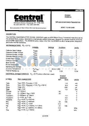 2N3054A datasheet - NPN SILICON POWER TRANSISTOR