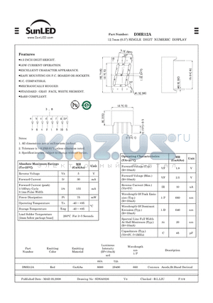 DMR12A datasheet - 12.7mm (0.5) SINGLE DIGIT NUMERIC DISPLAY