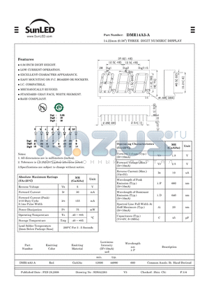 DMR14A3-A datasheet - 14.22mm (0.56) THREE DIGIT NUMERIC DISPLAY