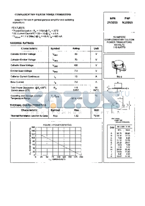 2N3055 datasheet - COMPLEMENTARY SILICON POWER TRANSISTORS