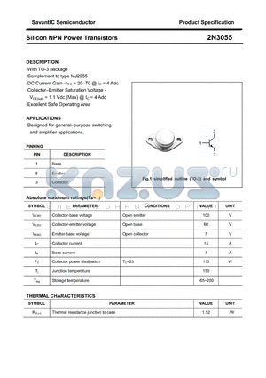 2N3055 datasheet - Silicon NPN Power Transistors