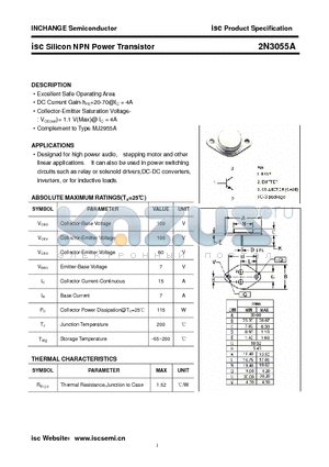 2N3055A datasheet - isc Silicon NPN Power Transistor