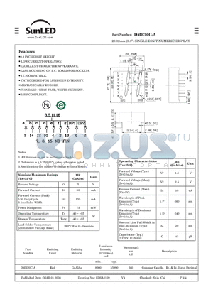 DMR20C-A datasheet - 20.32mm (0.8) SINGLE DIGIT NUMERIC DISPLAY