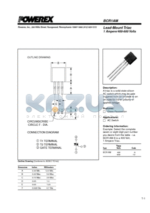 BCR1AM datasheet - Lead-Mount Triac 1 Ampere/400-600 Volts