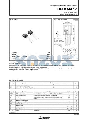 BCR1AM-12 datasheet - LOW POWER USE GLASS PASSIVATION TYPE