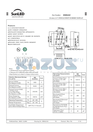 DMR25C datasheet - 25.4mm (1.0 ) SINGLE DIGIT NUMERIC DISPLAY