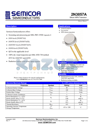 2N3057A datasheet - Silicon NPN Transistor