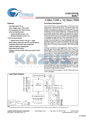 CY62137EV30 datasheet - 2-Mbit (128K x 16) Static RAM