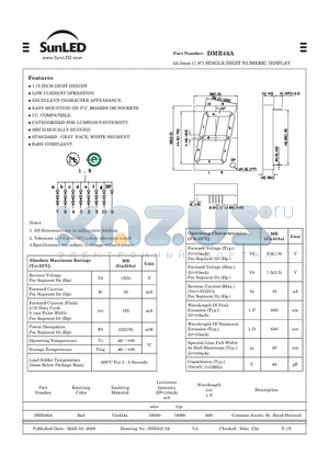 DMR46A datasheet - 44.5mm (1.8) SINGLE DIGIT NUMERIC DISPLAY