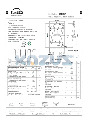 DMR76A datasheet - 76.2mm (3.0) SINGLE DIGIT DISPLAY