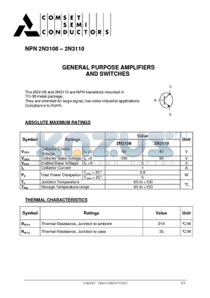 2N3108 datasheet - GENERAL PURPOSE AMPLIFIERS AND SWITCHES