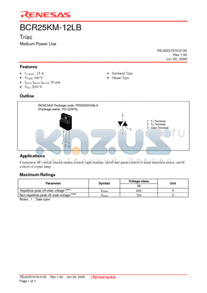 BCR25KM-12LB datasheet - Triac Medium Power Use