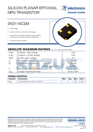 2N3114CSM_09 datasheet - SILICON PLANAR EPITAXIAL NPN TRANSISTOR