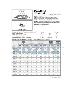 BZV55C22 datasheet - SURFACE MOUNT SILICON ZENER DIODE 0.5 WATT, 2.4 THRU 75 VOLTS a 5% TOLERANCE