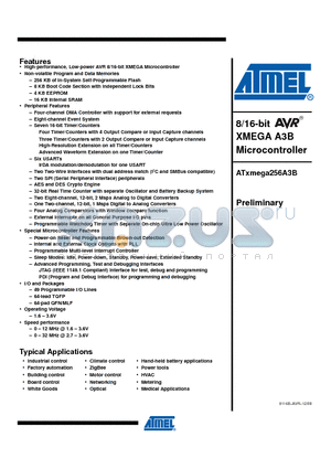 ATXMEGA256A3B-MU datasheet - 8/16-bit XMEGA A3B Microcontroller