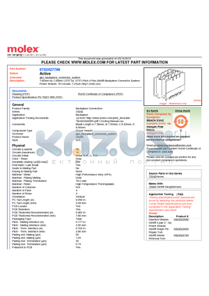 75342-7766 datasheet - 1.85mm by 1.85mm (.073 by .073) Pitch 4-Pair GbX^ Backplane Connector System, Power Module, 16 Circuits, 1.27lm (50l) Gold (Au)