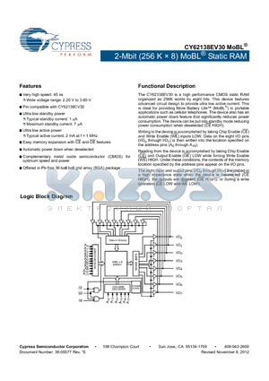 CY62138EV30LL-45BVXI_12 datasheet - 2-Mbit (256 K  8) MoBL Static RAM