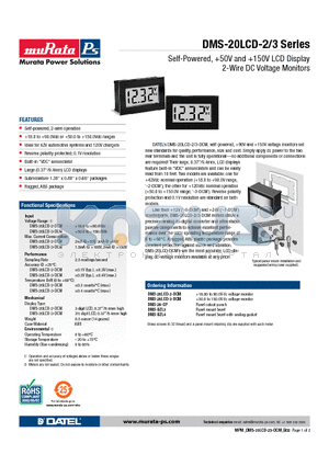 DMS-20-CP datasheet - Self-Powered, 50V and 150V LCD Display 2-Wire DC Voltage Monitors