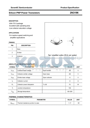 2N3196 datasheet - Silicon PNP Power Transistors