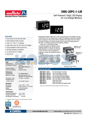 DMS-20-CP datasheet - Self-Powered 3 Digit, LED Display AC Line Voltage Monitors