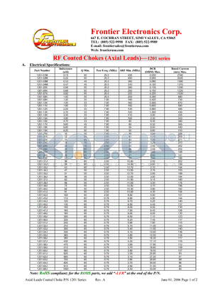 1201 datasheet - RF Coated Chokes (Axial Leads)