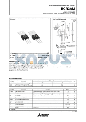 BCR3AM datasheet - LOW POWER USE NON-INSULATED TYPE, PLANAR PASSIVATION TYPE