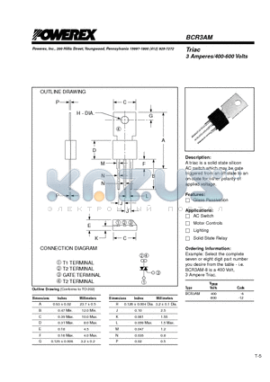 BCR3AM-12 datasheet - Triac 3 Amperes/400-600 Volts