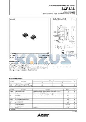 BCR3AS datasheet - LOW POWER USE NON-INSULATED TYPE, PLANAR PASSIVATION TYPE