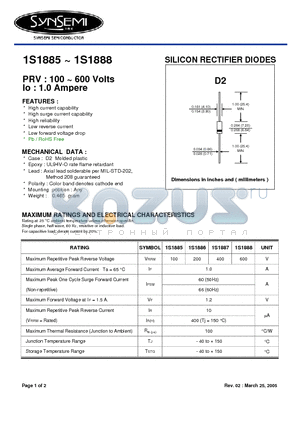 1S1886 datasheet - SILICON RECTIFIER DIODES