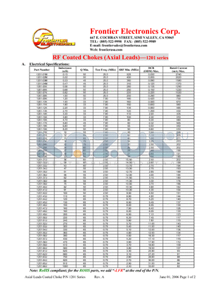 1201-08K datasheet - RF Coated Chokes (Axial Leads)