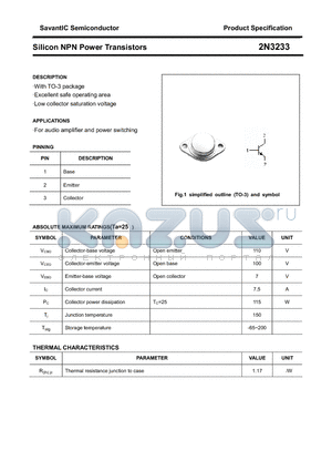 2N3233 datasheet - Silicon NPN Power Transistors