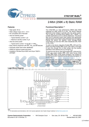 CY62138F_09 datasheet - 2-Mbit (256K x 8) Static RAM